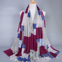 Cheap custom soft gauze cotton voile shawls printed geometric women muslim scarf